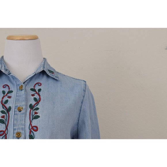 Worrrn Vintage 90s Embroidered Denim Shirt size S - Picture 4 of 10